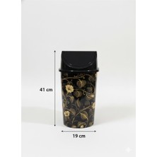 Belirtilmemiş 10 Litre Click Kapakli 41X19 cm Siyah Sari Yaprak Lüks Desen Cöp Kovasi