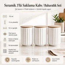 PratikBir 3'lü Seramik Saklama Kabı / Baharatlık Seti