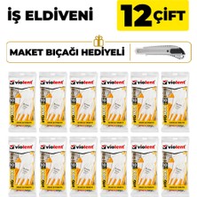 Violent Nitril Kaplı Örme İş Eldiveni No:10 Sarı-Beyaz 12 Çift – Maket Bıçağı Hediyeli