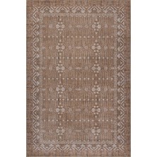 Artloop Folk Açık Kahverengi Minimal Etnik Geometrik Desenli Dokuma Tabanlı Şönil Halı Al 557