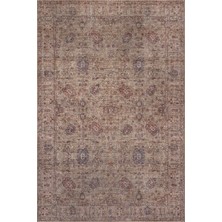 Artloop Soul Açık Kahverengi Vintage Çiçek Motifli Dokuma Tabanlı Şönil Halı Al 562