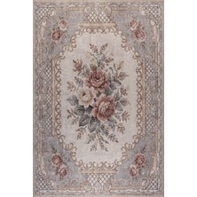 Artloop Florart Gri Bej Vintage Goblen Çiçekli Klasik Desenli Dokuma Tabanlı Şönil Halı Al 571