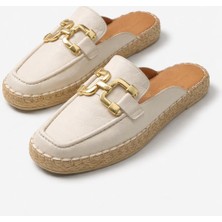 Butik Noble Shoes Hakiki Deri Kapalı Burun Espadril Terlik