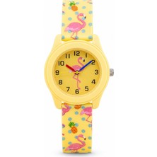 Saattino Flamingo ve Ananas Desenli Kız Çocuk Kol Saati Sarı Rakamlı Saat ST-304427