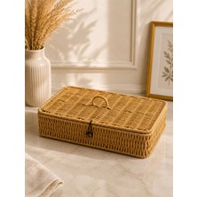 Yzhome Hasır Rattan Kapaklı Saklama Kutusu Organizer Çok Amaçlı 20*32CM