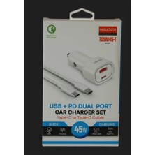 Megatech T05M45-T Beyaz 45W Pd-Usb Araç Çakmaklık Şarj Başlığı Hızlı Şarj(Type-C To Type-C Kablo) (Kdo)