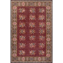 Artloop Relic Bordo  Vintage Çiçek  Desenli Dokuma Tabanlı Şönil Halı Al 556