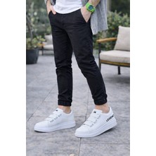 Mevese Egem Bağcıksız 3 Bantlı Lastikli Legend Cilt Erkek Günlük Sneaker Ayakkabı - Beyaz