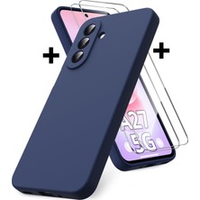 M.TK Moveteck Samsung Galaxy A27 Kılıf Kamera Korumalı Yumuşak Renkli Mat Silikon + 9h Ekran Koruyucu Cam 2in1 Set