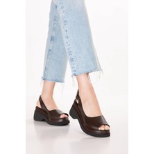 Gondol Hakiki Deri Platform Taban Sandalet PKR.64003 Kahverengi