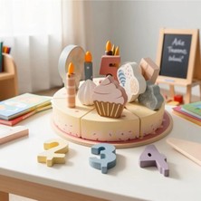 Nilberry Ahşap Oyuncak Pasta Kesme Seti Eğitici Sayılı Doğum Günü Pastası Evcilik Mutfak Kek
