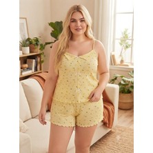 Asel Tekstil Büyük Beden Askılı Şortlu Likralı Kumaş Pijama Takım