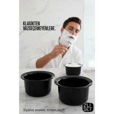 Aesco Profesyonel Siyah Tıraş Tası 2 Li Set - Berber Tipi Ergonomik Sabun Köpürtme Kabı - 719653
