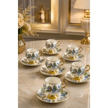 Yzhome Acar 6 Kişilik Lüks Porselen Gold Yaldızlı Desenli Kahve Fincan Takımı Seti 100ML
