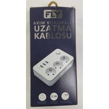 Fly 3406-01 3lü Anahtarlı 2.1A 3usb Şarj Çıkışı 2mt Anahtarlı  Akım Korumalı Priz Çocuk Koruması (Kdo)