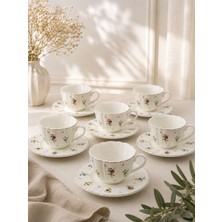 Yzhome Acar 6 Kişilik Lüks Porselen Çiçek Desenli Kahve Fincan Takımı Seti 100ML