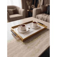 altabi Dijital Baskılı Cam Servis Tepsisi – Kuş Motifli, Metal Kulplu 46X28 cm