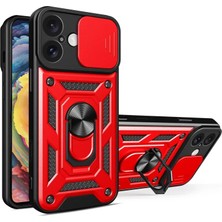 Renas Store Apple iPhone 16 Kılıf Pars Lens Yüzüklü Silikon - Kırmızı