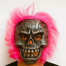 Renas Store Wild Skull - Gümüş Kafatası Pembe Saçlı Iskelet Maske