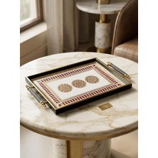 altabi Dijital Baskılı Cam Servis Tepsisi – Sedef Motifli, Metal Kulplu 46X28 cm