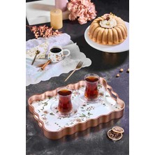 altabi Dijital Baskılı Cam Servis Tepsisi – Çiçek Motifli Bakır Renk , 40X28 cm