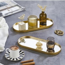 altabi Aynalı Sunum Tepsisi – Gold Çerçeveli 12 x 30 cm 2 Adet Ister Tepsi / Ister Duvar Aynası