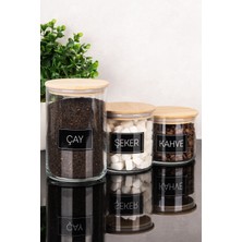 Dolkin Home 3'lü Cam Kavanoz Seti Bambu Kapaklı Çay Şeker Kahve Tuz Etiketli Saklama Kavanozu 535-682-1050 ml Saklama Kabı