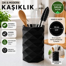 Basart Geometrik Tasarımlı Mutfak Kaşıklığı Organizeri 10 cm Çap Geniş Iç Hacimli Tezgah Üstü Kaşıklık Düzenleyici