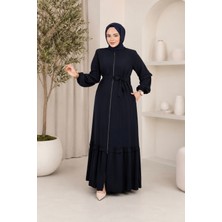 Moda Asi Modaasi Medine Ipeği Modern Kesim Fırfır Detaylı Tesettür Ferace