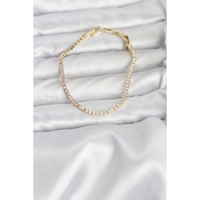 Volkan Ziraat Mühendislik Pembe ve Beyaz Zirkon Taşlı Gold Renk Su Yolu Kadın Bileklik 5886 - VOLKAN2208-7802