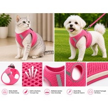 Karamel Pet Nefes Alan Kumaş Air Mesh Kedi Köpek Göğüs Tasması Xx Small 28X32 cm Neon Pembe