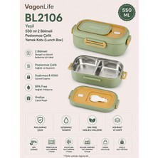 Vagonlife BL2106 Yeşil 550 ml 2 Bölmeli Paslanmaz Çelik Yemek Kabı (Lunch Box)