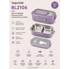 Vagonlife BL2106 Mor 550 ml 2 Bölmeli Paslanmaz Çelik Yemek Kabı (Lunch Box)