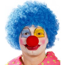 Renas Store Mavi Renk Kıvırcık Afro Bonus Peruk Takma Saç ve Kırmızı Burun Seti