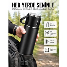Renas Store Mey Ithalat® Termos Seti 3'lü Bardak Seti Isı Dayanıklı Siyah Paslanmaz Çelik Vakumlu