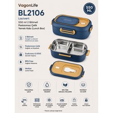 Vagonlife BL2106 Lacivert 550 ml 2 Bölmeli Paslanmaz Çelik Yemek Kabı (Lunch Box)