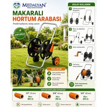 Medalyan Makaralı Hortum Arabası Hortumsuz Bahçe Hortumu Sarma Arabası 60 Metre Kapasiteli