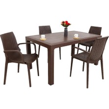 Norino Mandella Elit Rattan 90X150 4 Kişilik Nirvana Koltuk Masa Takımı Kahverengi