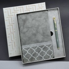 Usm Gri Renk Defter ve Metal Roller Kalem Seti
