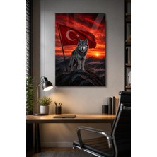 Türk Bayrağı ve Bozkurt Baskılı Cam Tablo – Uv Baskı Dekoratif Duvar Tablosu