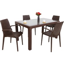 Norino Mandella Elit Rattan 90X150 4 Kişilik Nirvana Koltuk Camlı Masa Takımı Kahverengi