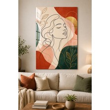 Kadın Portre Desenli Baskılı Cam Tablo – Modern Line Art Uv Baskı Duvar Tablosu