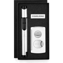 Cigarloong Kesici ,delici ve Çakmaklı Puro Seti Silver