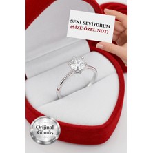 Carat Stone Pırlanta Işıltılı 1 Carat Kadın Gümüş Şık Tektaş Yüzük