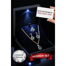 Carat Stone 925 Ayar Hürrem Gümüş Yüzük,kolye,küpe, Set .. Işıklı Büyük Set Kutusunda