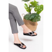 Gondol Hakiki Deri Şık Ev Terliği BLC.005 Siyah-Platin