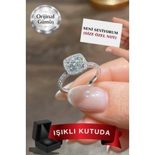 Carat Stone Pırlanta Işıltılı 1 Carat Gerçek Gümüş Tektaş Yüzük
