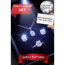 Carat Stone Işıklı Set Kutusunda 925 Ayar Gerçek Gümüş Yüzük,kolye,küpe Set