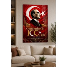 Atatürk ve Cumhuriyet 100. Yıl Baskılı Cam Tablo – Uv Baskı Türk Bayrağı Dekoru