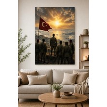 Türk Bayrağı Asker Temalı Baskılı Cam Tablo – Uv Baskı Vatan Duvar Dekoru